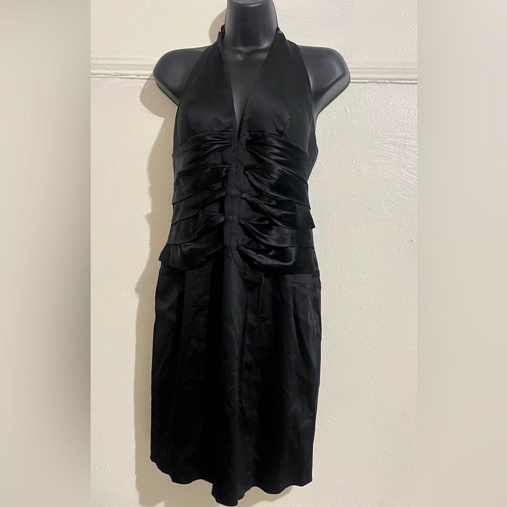 Vintage Cache Elegant Black Ruched Mini Dress